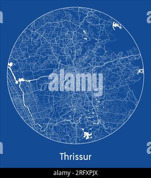 City Map Thrissur India Asia blue print round Circle vector illustration Stock Vector