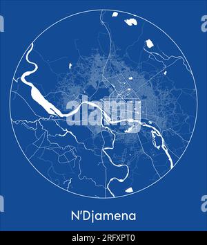 City Map N Djamena Chad Africa blue print round Circle vector illustration Stock Vector