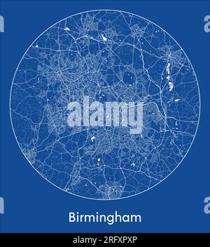 City Map Birmingham United Kingdom Europe blue print round Circle vector illustration Stock Vector