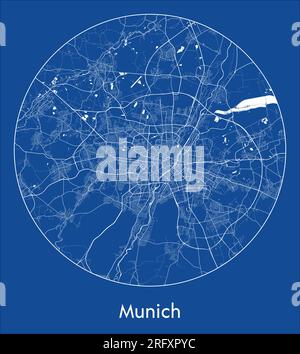 City Map Munich Germany Europe blue print round Circle vector illustration Stock Vector