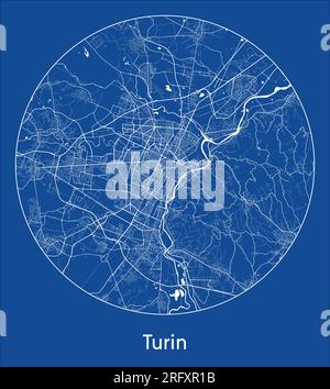 City Map Turin Italy Europe blue print round Circle vector illustration Stock Vector