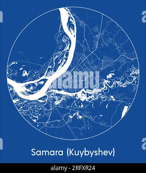 City Map Samara Kuybyshev Russia Europe blue print round Circle vector illustration Stock Vector