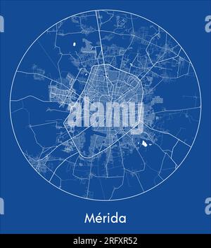 City Map Merida Mexico North America blue print round Circle vector illustration Stock Vector