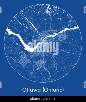 City Map Ottawa Ontario Canada North America blue print round Circle vector illustration Stock Vector