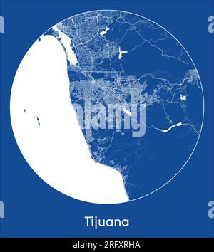 City Map Tijuana Mexico North America blue print round Circle vector illustration Stock Vector