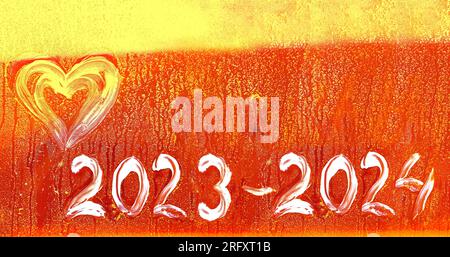 Heart and numbers 2023, 2024. Abstract background new year number 2023, 2024. Old 2023 and New 2024 give birth to love. Stock Photo