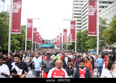 London, UK. 06th Aug, 2023. London, August 6th 2023: during the FA Community Shield Final football match between Arsenal and Manchester City at Wembley Stadium, London, England. (Pedro Soares/SPP) Credit: SPP Sport Press Photo. /Alamy Live News Stock Photo