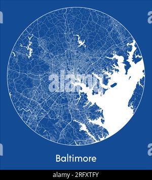 City Map Baltimore United States North America blue print round Circle vector illustration Stock Vector