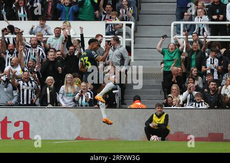 Newcastle United's Jacob Murphy celebrates after scoring their first goal during the Sela Cup match between Newcastle United and Villareal CF at St. James's Park, Newcastle on Sunday 6th August 2023. (Photo: Mark Fletcher | MI News) Credit: MI News & Sport /Alamy Live News Stock Photo