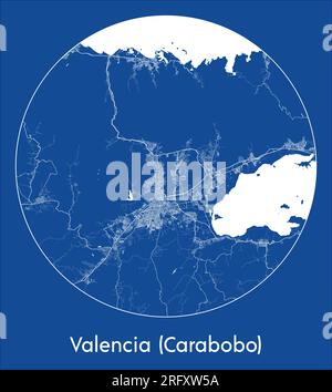 City Map Valencia Carabobo Venezuela South America blue print round Circle vector illustration Stock Vector