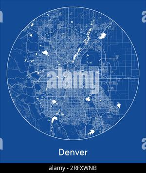Denver City Map United States Municipal Administrative Borders Black City Map Denver United States North America Blue Print Round Circle Vector Illustration 2rfxwnb