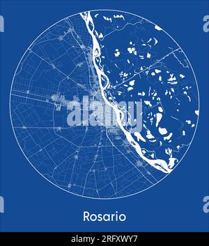 City Map Rosario Argentina South America blue print round Circle vector illustration Stock Vector