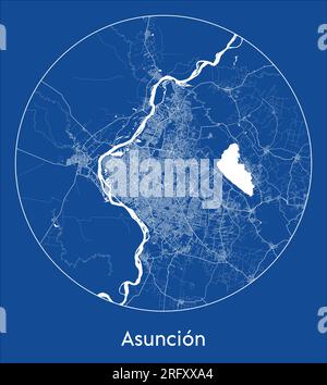 City Map Asuncion Paraguay South America blue print round Circle vector illustration Stock Vector