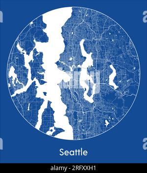 City Map Seattle United States North America blue print round Circle vector illustration Stock Vector