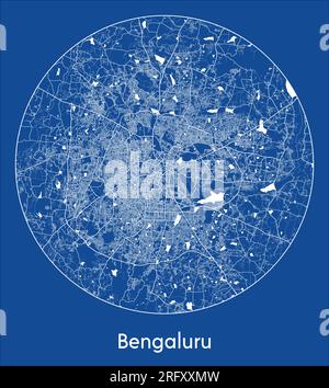 City Map Bengaluru India Asia blue print round Circle vector illustration Stock Vector