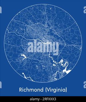City Map Richmond Virginia United States North America blue print round Circle vector illustration Stock Vector