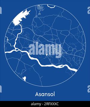 City Map Asansol India Asia blue print round Circle vector illustration Stock Vector