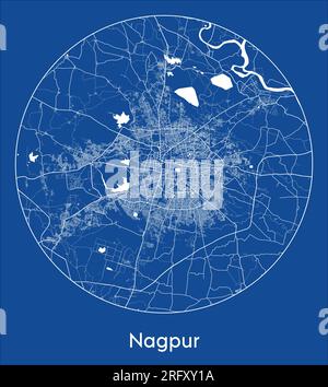 City Map Nagpur India Asia blue print round Circle vector illustration Stock Vector