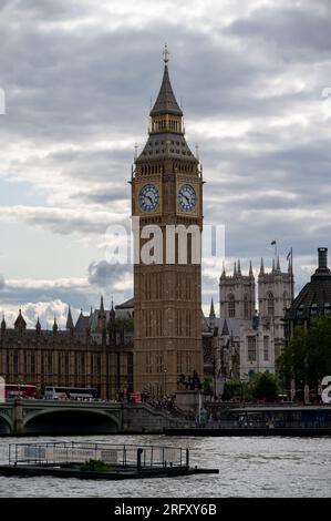 London, UK - July 18, 2023:  View of the landmark Big Ben clock tower in London. Stock Photo