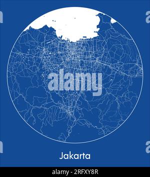 City Map Jakarta Indonesia Asia blue print round Circle vector illustration Stock Vector