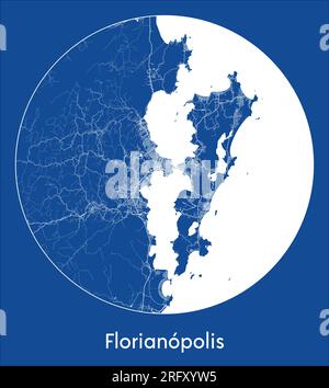 City Map Florianopolis Brazil South America blue print round Circle vector illustration Stock Vector