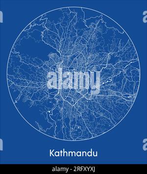 City Map Kathmandu Nepal Asia blue print round Circle vector illustration Stock Vector