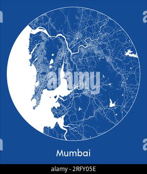 City Map Mumbai India Asia blue print round Circle vector illustration Stock Vector