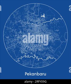 City Map Pekanbaru Indonesia Asia blue print round Circle vector illustration Stock Vector