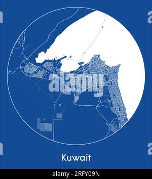 City Map Kuwait Kuwait Asia blue print round Circle vector illustration Stock Vector