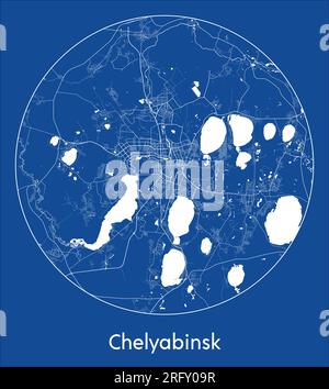 City Map Chelyabinsk Russia Asia blue print round Circle vector illustration Stock Vector