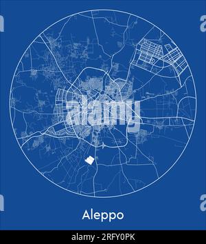 City Map Aleppo Syria Asia blue print round Circle vector illustration Stock Vector