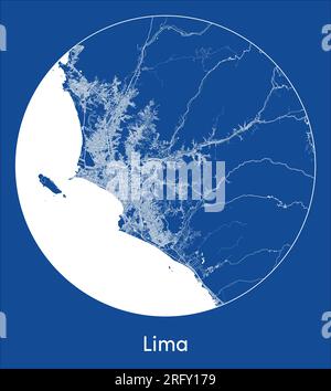 City Map Lima Peru South America blue print round Circle vector illustration Stock Vector