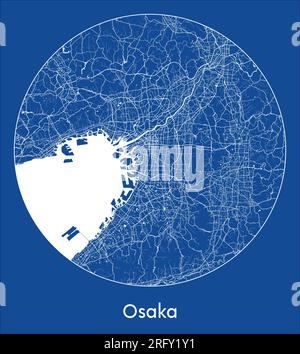 City Map Osaka Japan Asia blue print round Circle vector illustration Stock Vector