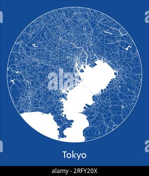 City Map Sendai Japan Asia blue print round Circle vector illustration Stock Vector
