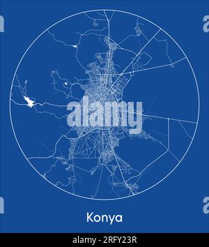 City Map Konya Turkey Asia blue print round Circle vector illustration Stock Vector