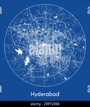 City Map Hyderabad India Asia blue print round Circle vector illustration Stock Vector