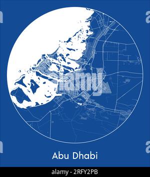 City Map Abu Dhabi United Arab Emirates Asia blue print round Circle vector illustration Stock Vector