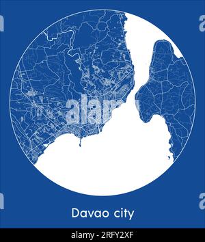 City Map Davao city Philippines Asia blue print round Circle vector illustration Stock Vector