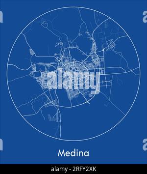 City Map Medina Saudi Arabia Asia blue print round Circle vector illustration Stock Vector