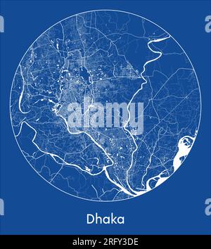 City Map Dhaka Bangladesh Asia blue print round Circle vector illustration Stock Vector