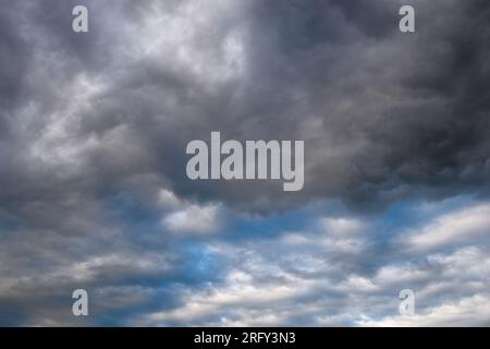 Dark gray nimbostratus clouds with white clouds covering sky Stock Photo