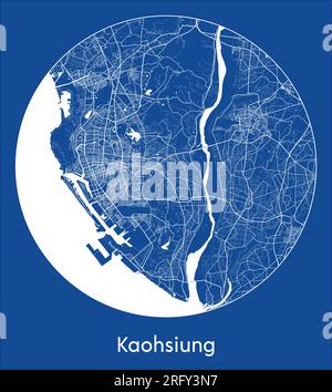 City Map Kaohsiung China Asia blue print round Circle vector illustration Stock Vector