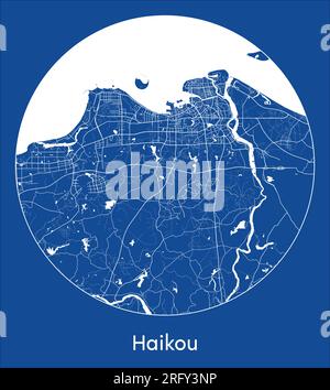 City Map Haikou China Asia blue print round Circle vector illustration Stock Vector