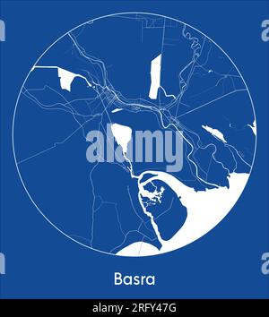 City Map Basra Iraq Asia blue print round Circle vector illustration Stock Vector