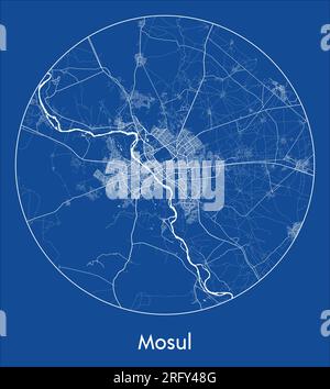 City Map Mosul Iraq Asia blue print round Circle vector illustration Stock Vector