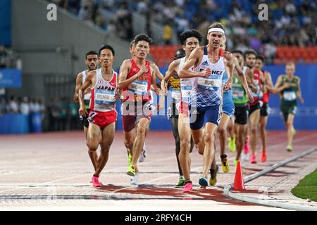 Chengdu, China's Sichuan Province. 5th Aug, 2023. Athletes compete during the athletics men's 5000m final at the 31st FISU Summer World University Games in Chengdu, southwest China's Sichuan Province, Aug. 5, 2023. Credit: Wang Xi/Xinhua/Alamy Live News Stock Photo