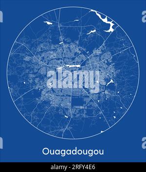 City Map Ouagadougou Burkina Faso Africa blue print round Circle vector illustration Stock Vector