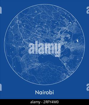 City Map Nairobi Kenya Africa blue print round Circle vector illustration Stock Vector