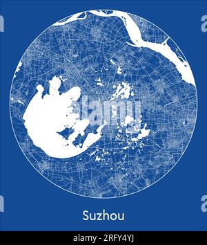 City Map Suzhou China Asia blue print round Circle vector illustration Stock Vector