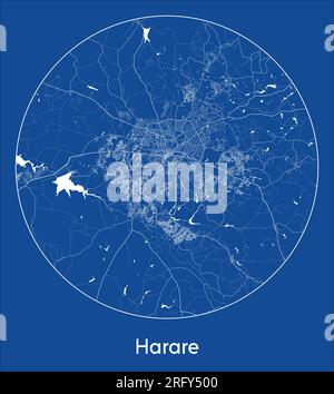 City Map Harare Zimbabwe Africa blue print round Circle vector illustration Stock Vector